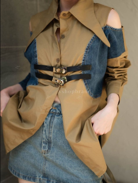 Half Denim Belt shirt